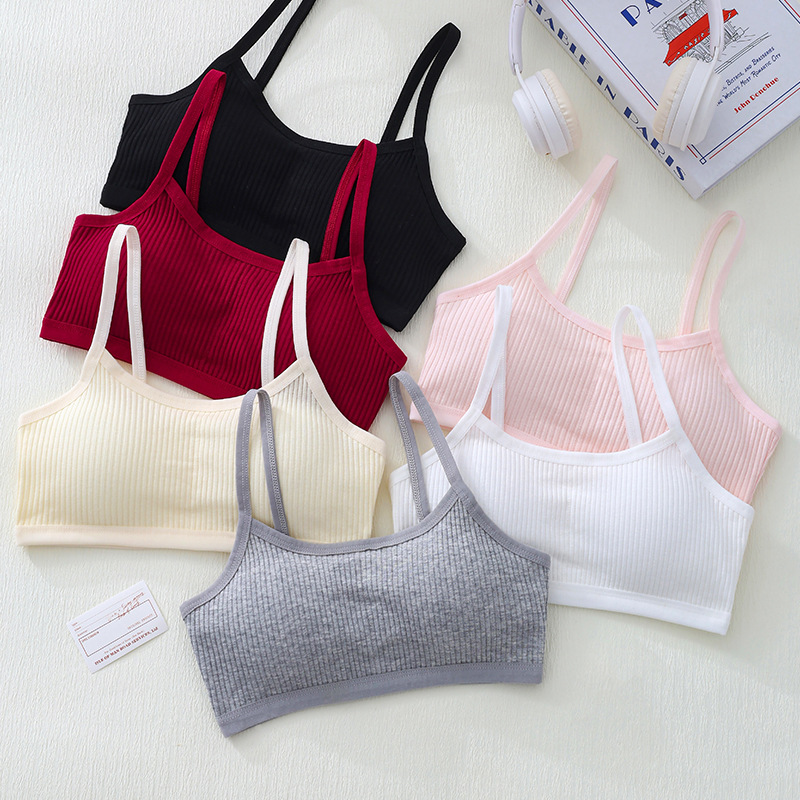Sports Equipment For Kindergarten - 1PC コットンティーンエイジャー女の子トレーニングブラジャー固体発育女の子スポーツブラソフトブラジャー子供タンクトップ子供下着