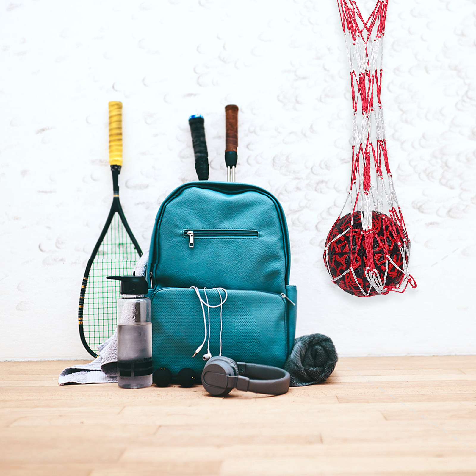 Sports Equipment Football - メッシュボール収納バッグ ポータブルキャリングストラップ バスケットボール サッカー フットボール バレーボール