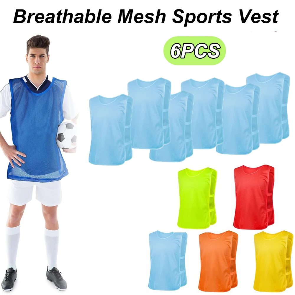 Sports Equipment For Kindergarten - 6 個子供大人サッカートレーニングベストサッカーシャツジャージスクリメージ練習スポーツ通気性ベスト柔軟なストラップ付き