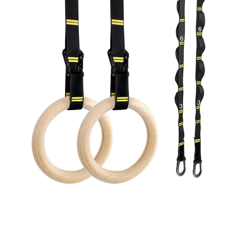 Sports Equipment Wholesale - 28mm 32mm プルアップ体操リング 吊り下げ式滑り止め木製リング 調節可能なストラップ付き ホームフィットネス用